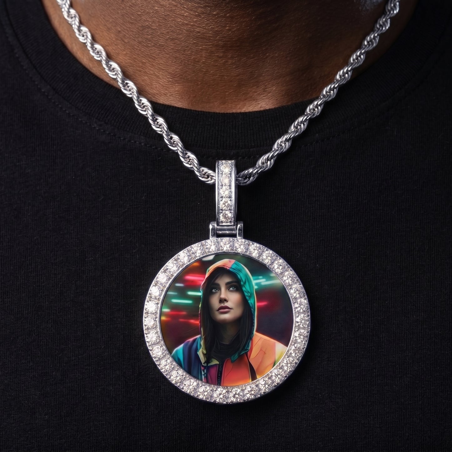 Small Circle Custom Photo Pendant - Different Drips