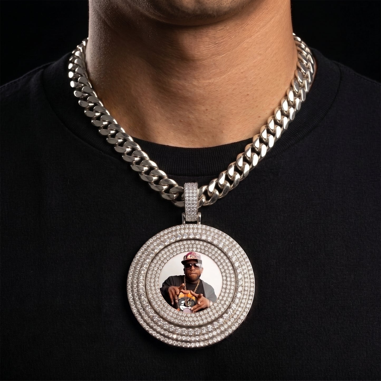 Iced Large Spinning Custom Picture Pendant - Different Drips