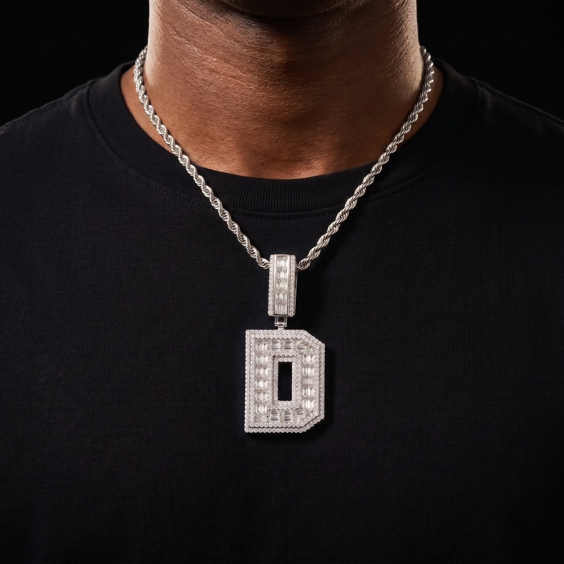 Baguette Outlined Single Letter Pendant - Different Drips