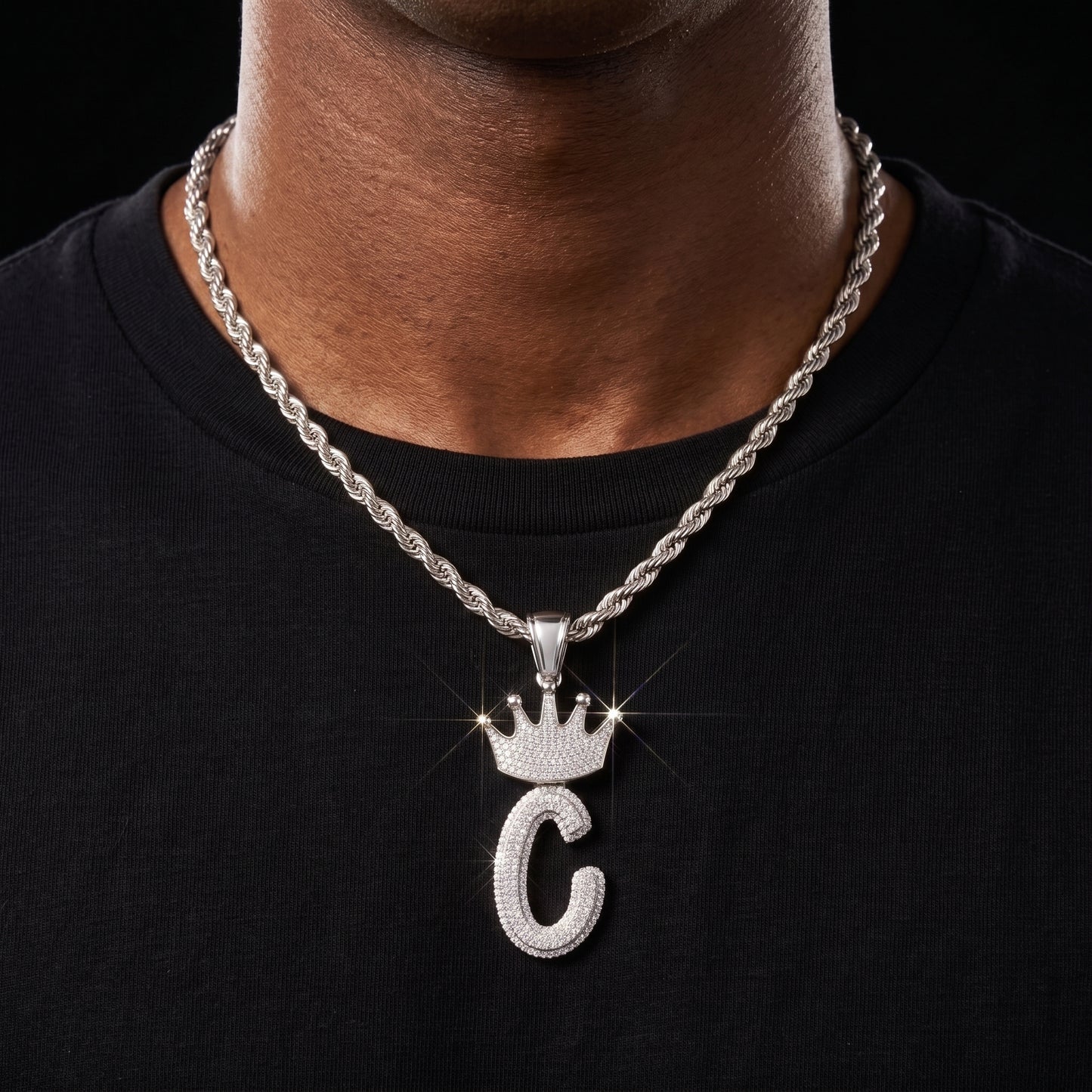Layered Italic Crown Bail Single Letter Pendant - Different Drips