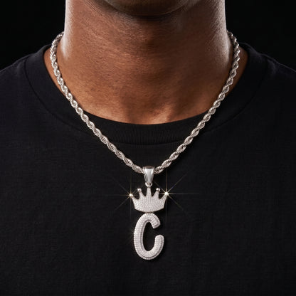 Layered Italic Crown Bail Single Letter Pendant - Different Drips
