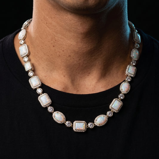 Iced White Opal Cluster Chain