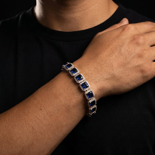 Blue Sapphire Square Halo Tennis Bracelet