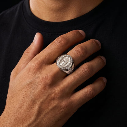 Iced Virgin Mary Cross Signet Ring - Different Drips