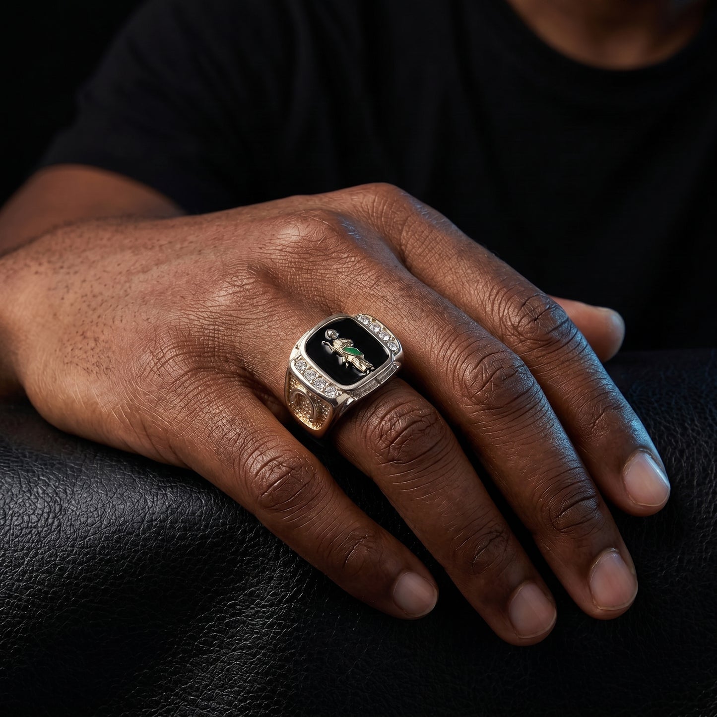 San Judas Black Enamel Signet Ring - Different Drips