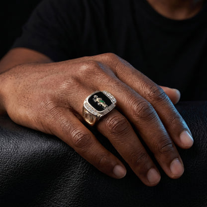 San Judas Black Enamel Signet Ring - Different Drips
