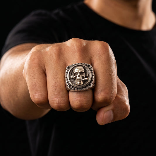 Smoking Skull Chunky Signet Ring - Different Drips