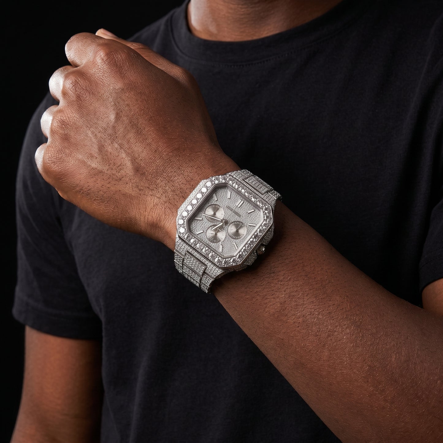 Iced Emerald Green Square Chronograph Watch