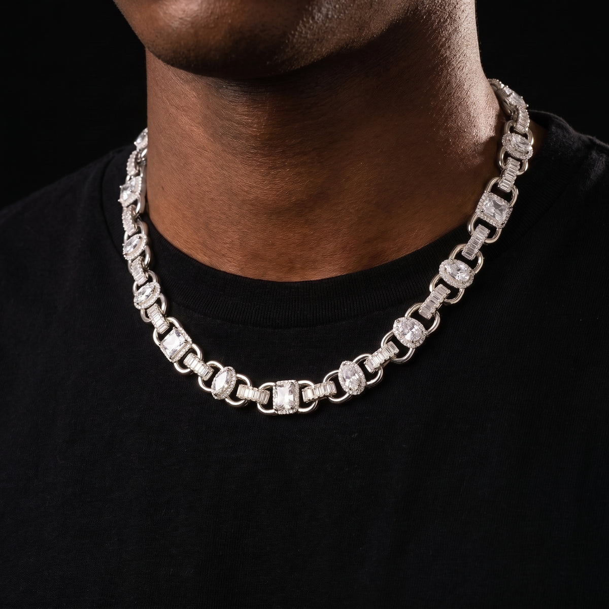 10mm S925 Moissanite Gem Stationed Ring Link Chain - Different Drips