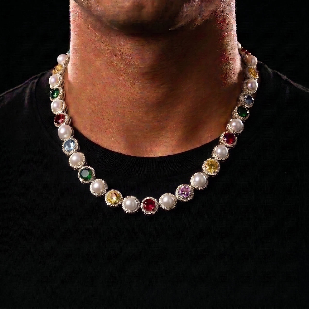 Pearl Multicolor Gemstone Halo Link Chain - Different Drips