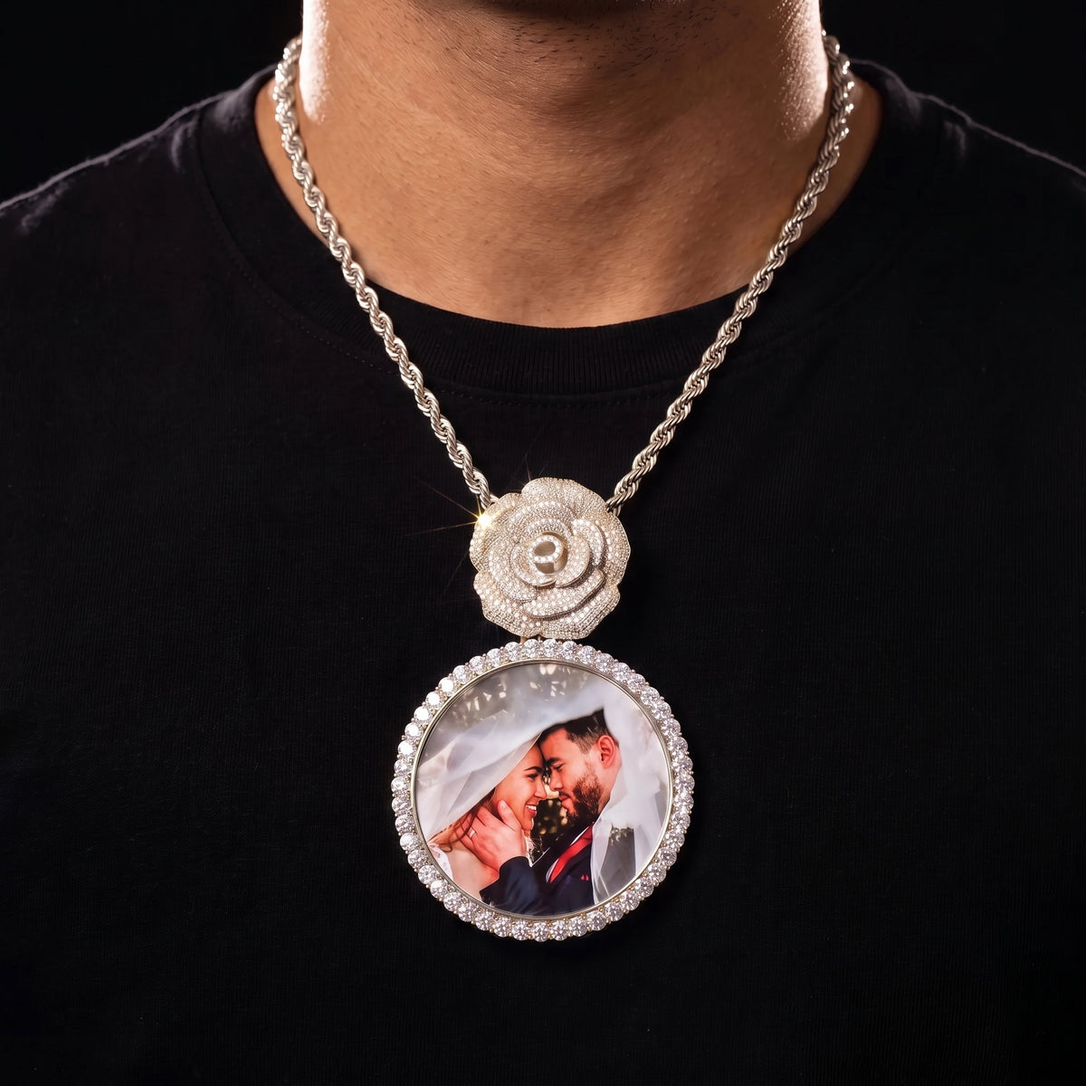 Rose Bail Large Round Custom Photo Pendant - Different Drips