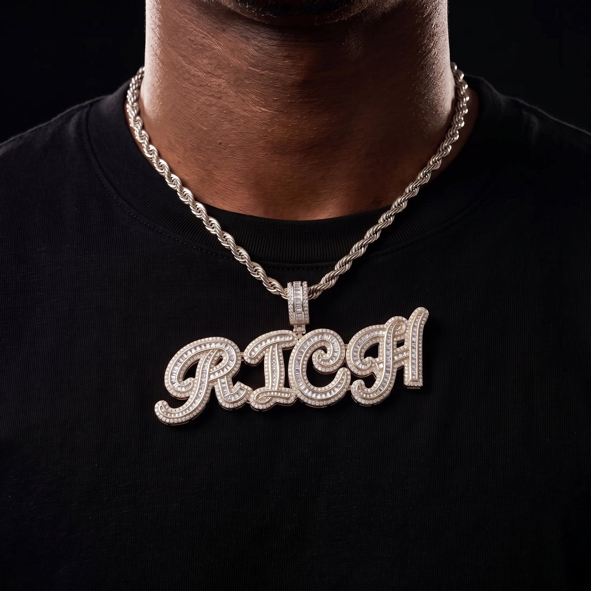 Multi-Layer Baguette Custom Letter Pendant - Different Drips