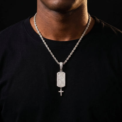 S925 Moissanite Iced Dog Tag Pendant with Dangling Cross - Different Drips