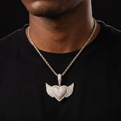 S925 Moissanite Winged Heart Pendant - Different Drips