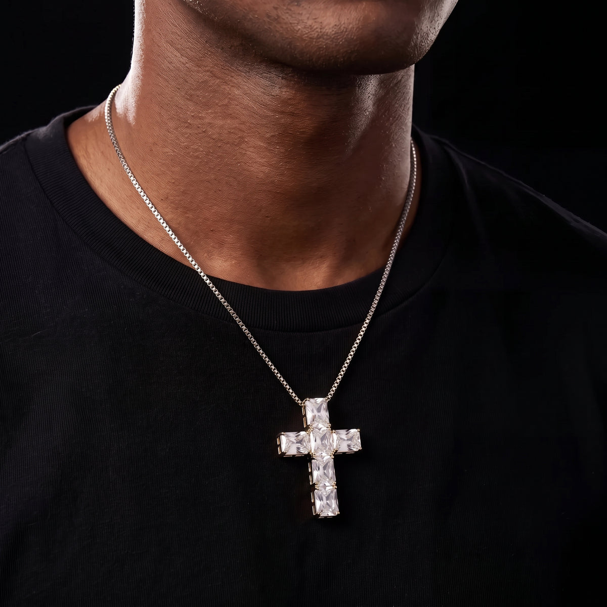 Emerald Cut Stone Cross Pendant - Different Drips