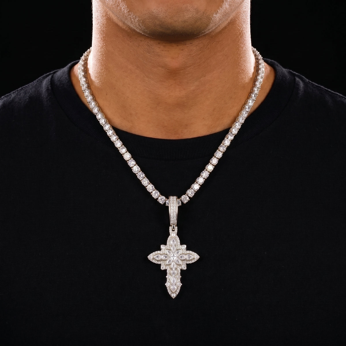 S925 Moissanite Royal Floral Cross Pendant - Different Drips