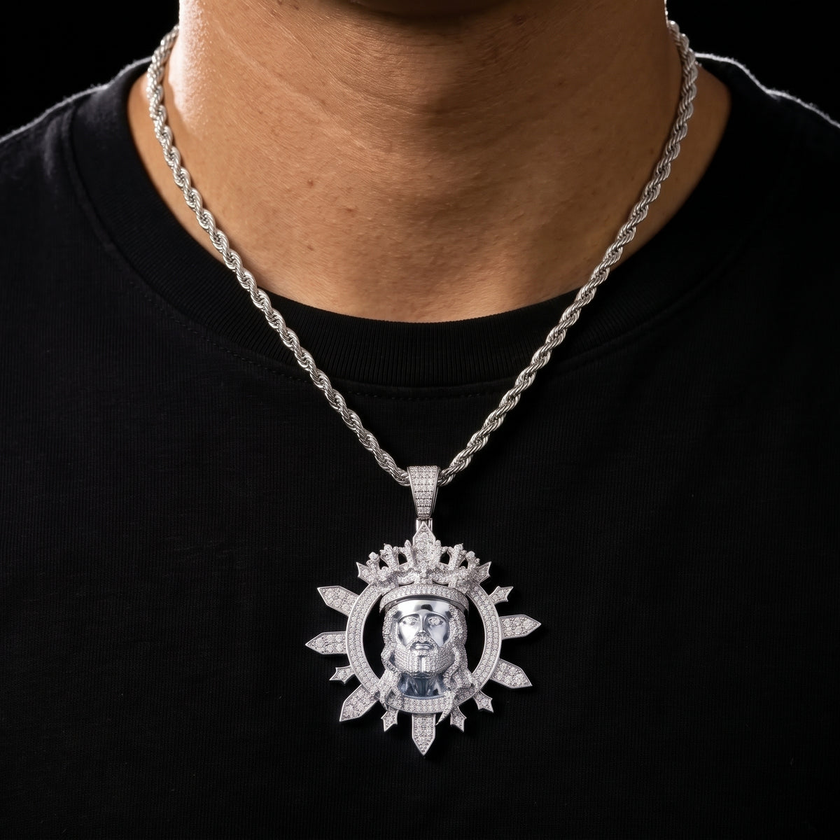 S925 Moissanite Diamond Crowned Jesus Pendant - Different Drips