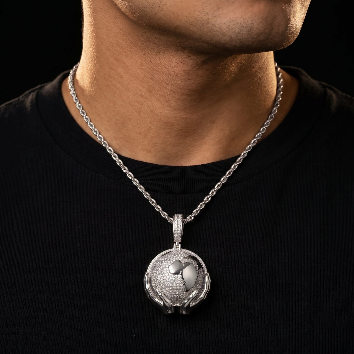 S925 Moissanite Globe in Hands Pendant - Different Drips