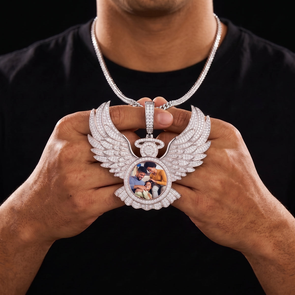 S925 Moissanite Diamond Angel Wings Custom Photo Pendant - Different Drips