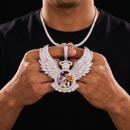 S925 Moissanite Diamond Angel Wings Custom Photo Pendant - Different Drips