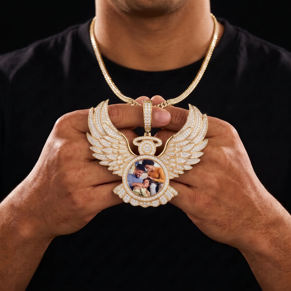 S925 Moissanite Diamond Angel Wings Custom Photo Pendant - Different Drips