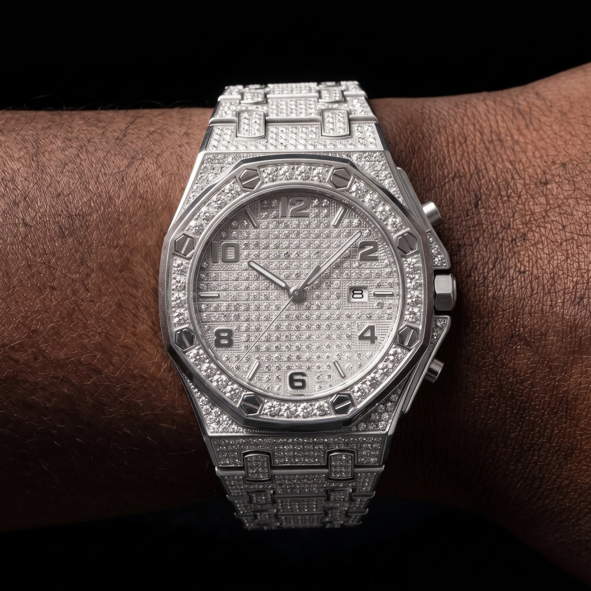 Iced Octagonal Case Screw Head Watch - Different Drips