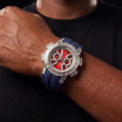 Baguette Round Cut Watch w/ Rubber Strap