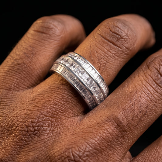 Layered baguette ring with stacked rows of rectangular stones