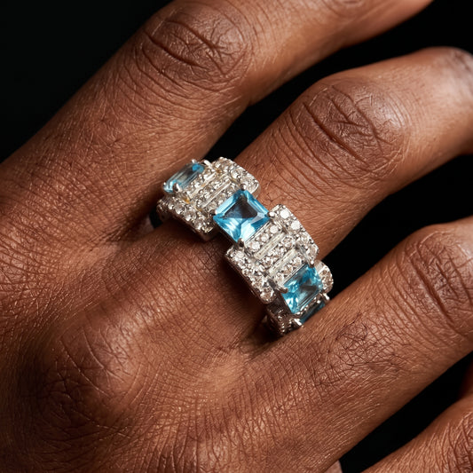 Two-Tone Blue Sapphire & Aquamarine Statement Ring