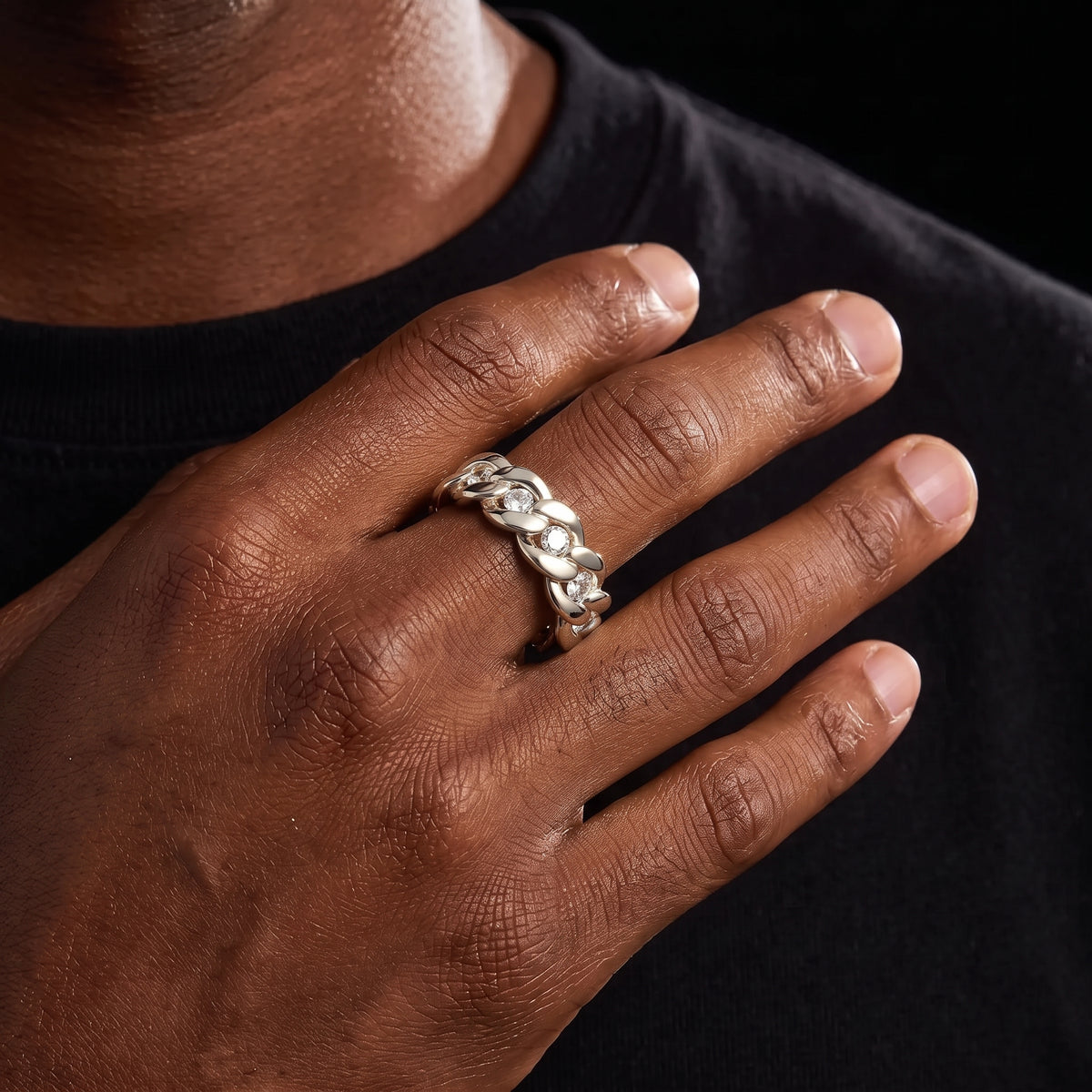 Cuban Link Moissanite Eternity Band Ring