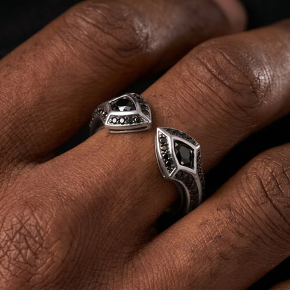 S925 Black Moissanite Dual Shield Ring