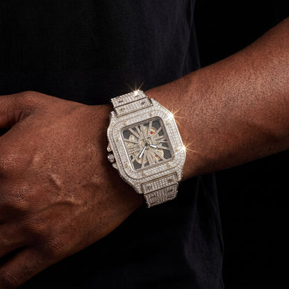 Iced Roman Numeral Square Skeleton Watch