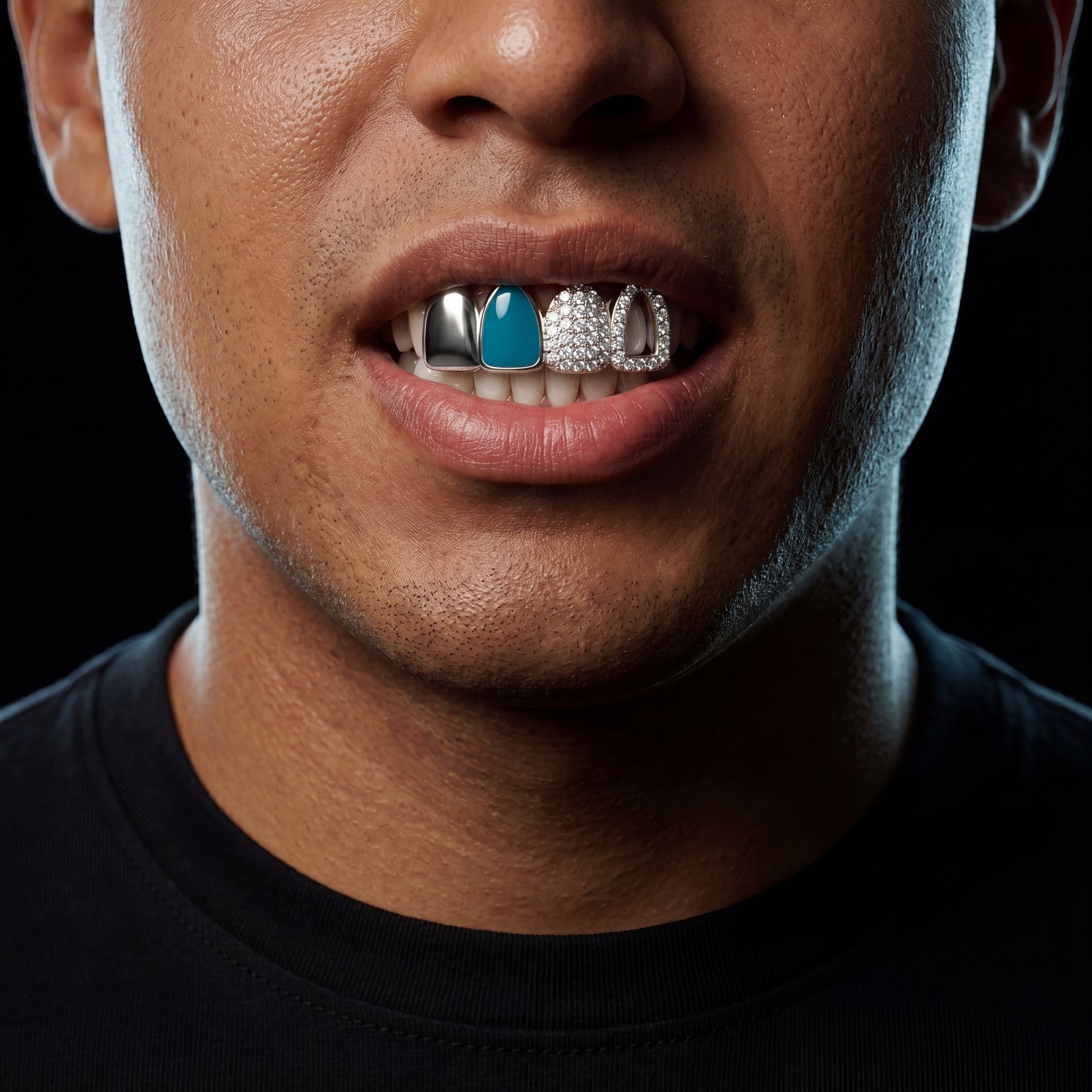 Iced Enamel 4 Front Tooth Grillz - Different Drips