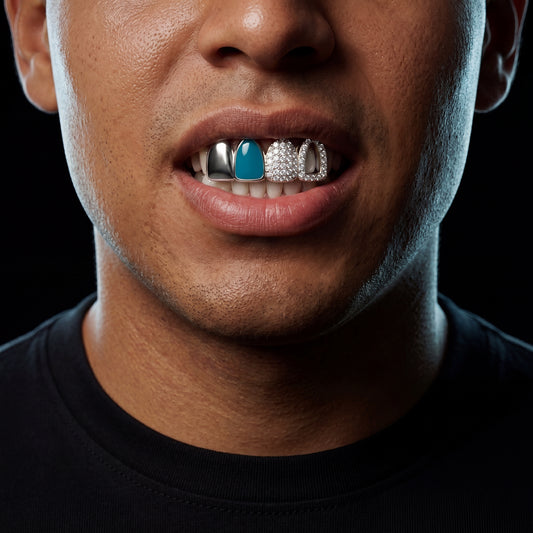 Iced Enamel 4 Front Tooth Grillz - Different Drips