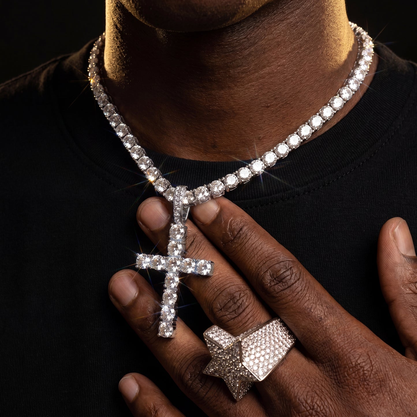 Iced Out Cross Tennis Pendant - Different Drips