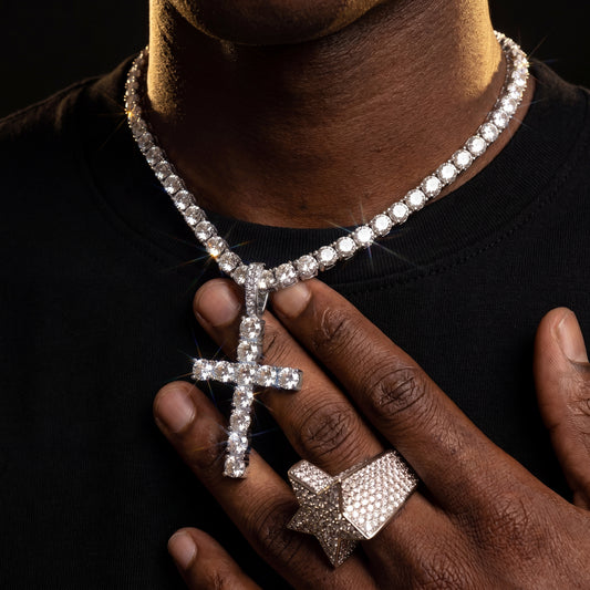Iced Out Cross Tennis Pendant