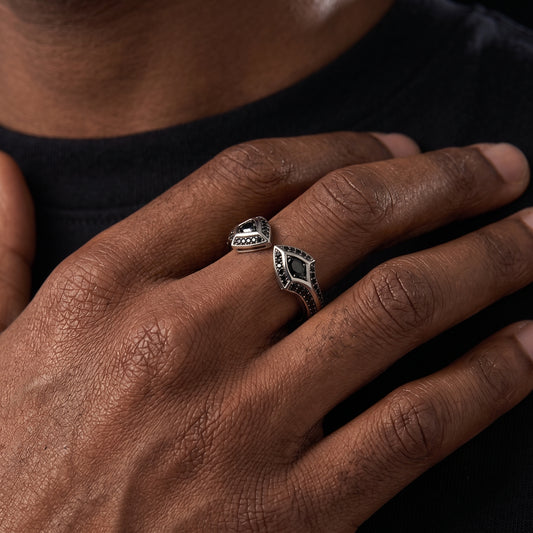 S925 Black Moissanite Dual Shield Ring - Different Drips