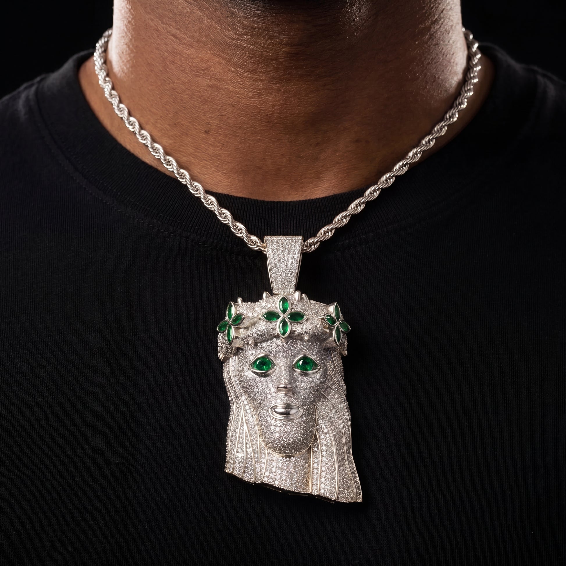 Diamond Crowned Clover Jesus Pendant - Different Drips