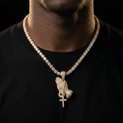 Yellow Gold Iced Prayer Hand Pendant - Different Drips
