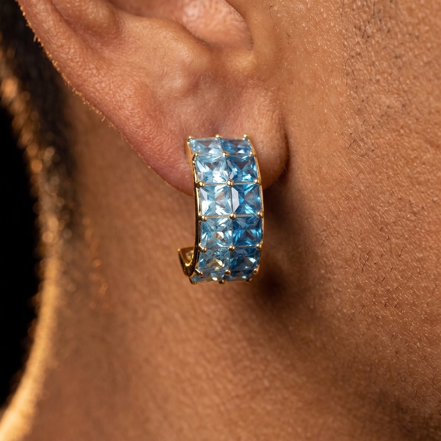 S925 Blue Baguette Moissanite Huggie Earrings - Different Drips