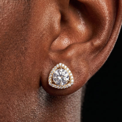 Trillion Halo Round Stud Moissanite Earrings - Different Drips