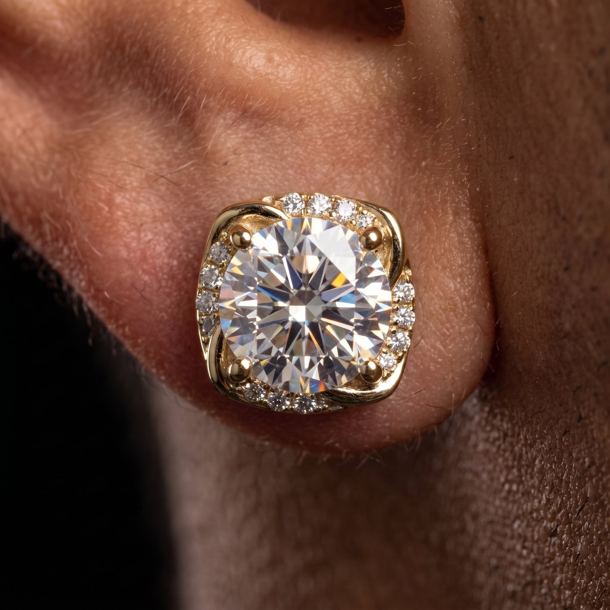 S925 Moissanite Diamond Cushion Halo Stud Earrings - Different Drips