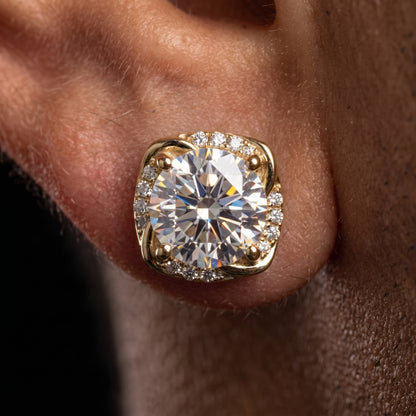 S925 Moissanite Diamond Cushion Halo Stud Earrings - Different Drips
