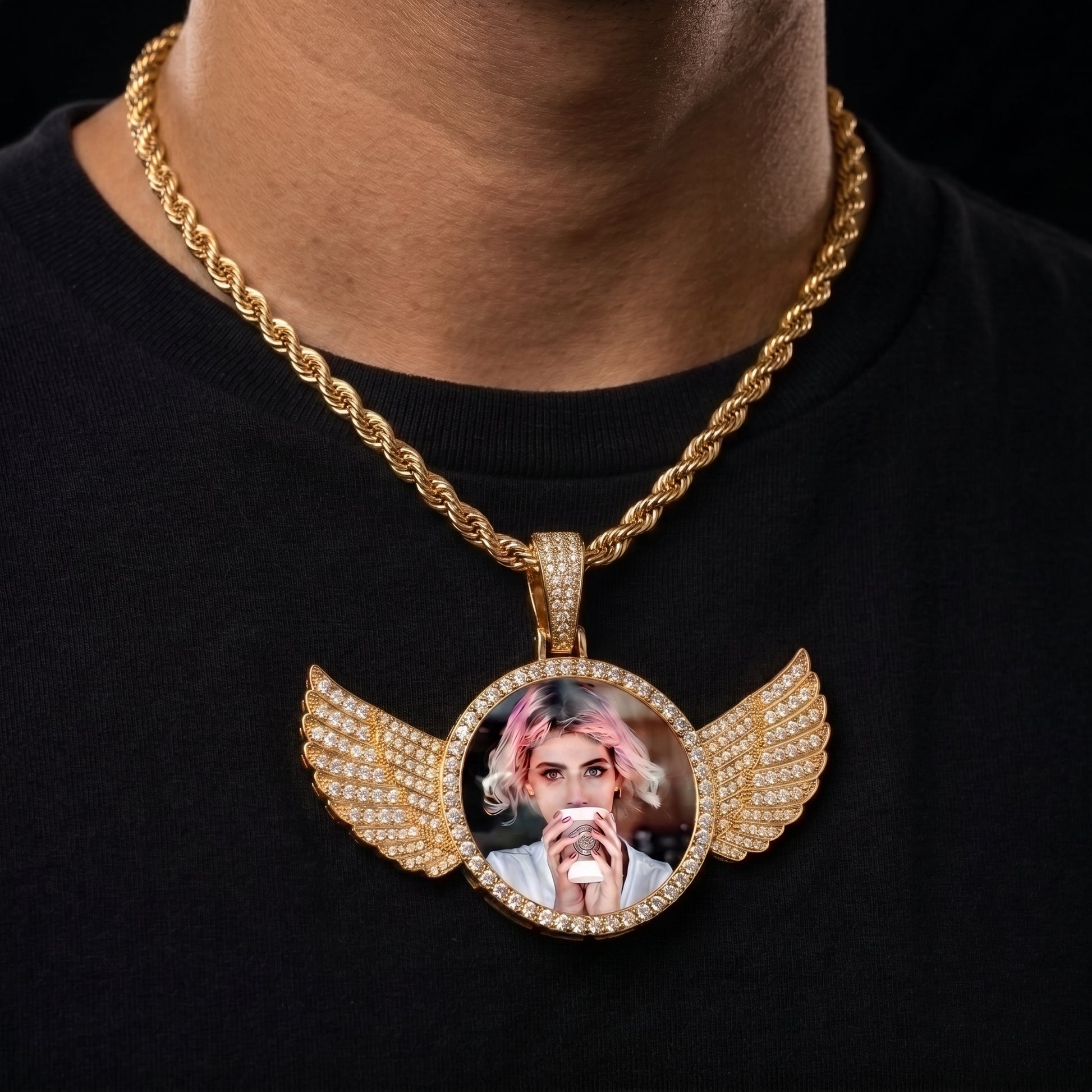 Iced Out Wing Photo Pendant - Different Drips