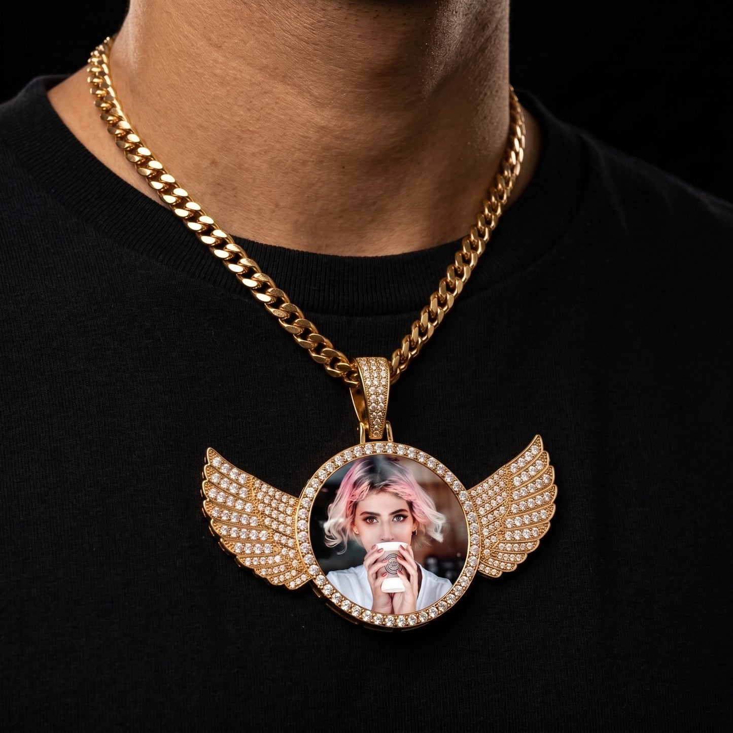 Iced Out Wing Photo Pendant - Different Drips