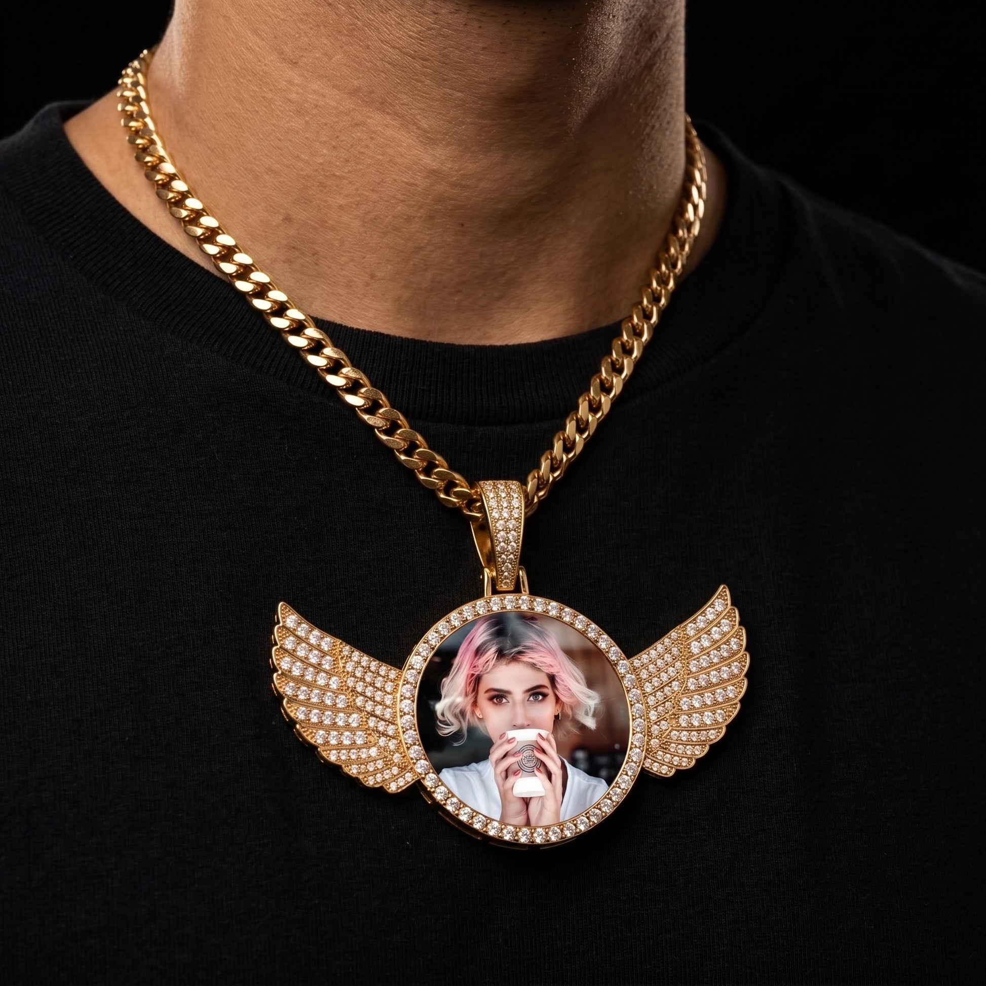 Iced Out Wing Photo Pendant - Different Drips