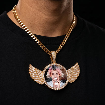 Iced Out Wing Photo Pendant - Different Drips