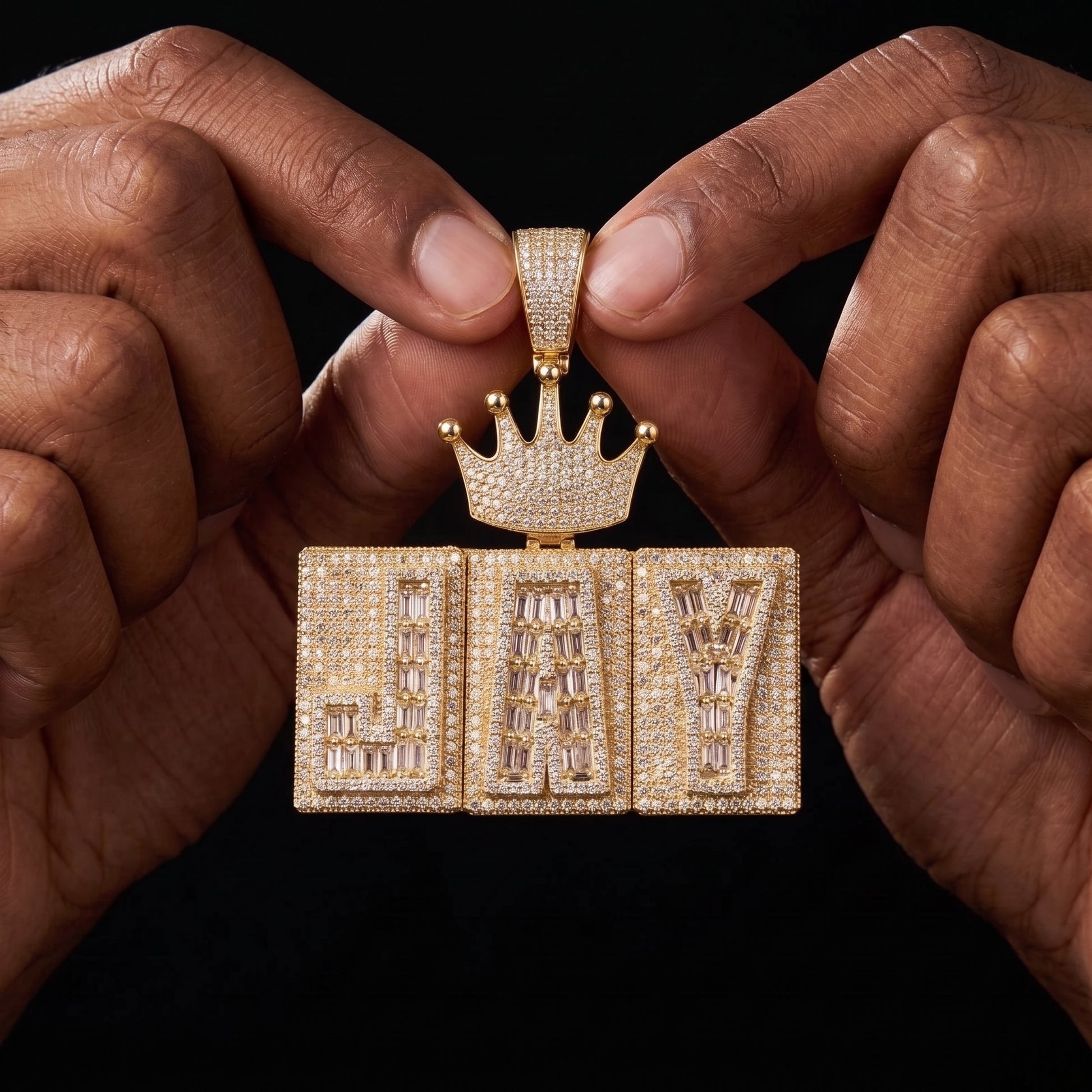 Rigid Crowned Baguette Custom Letter Pendant - Different Drips