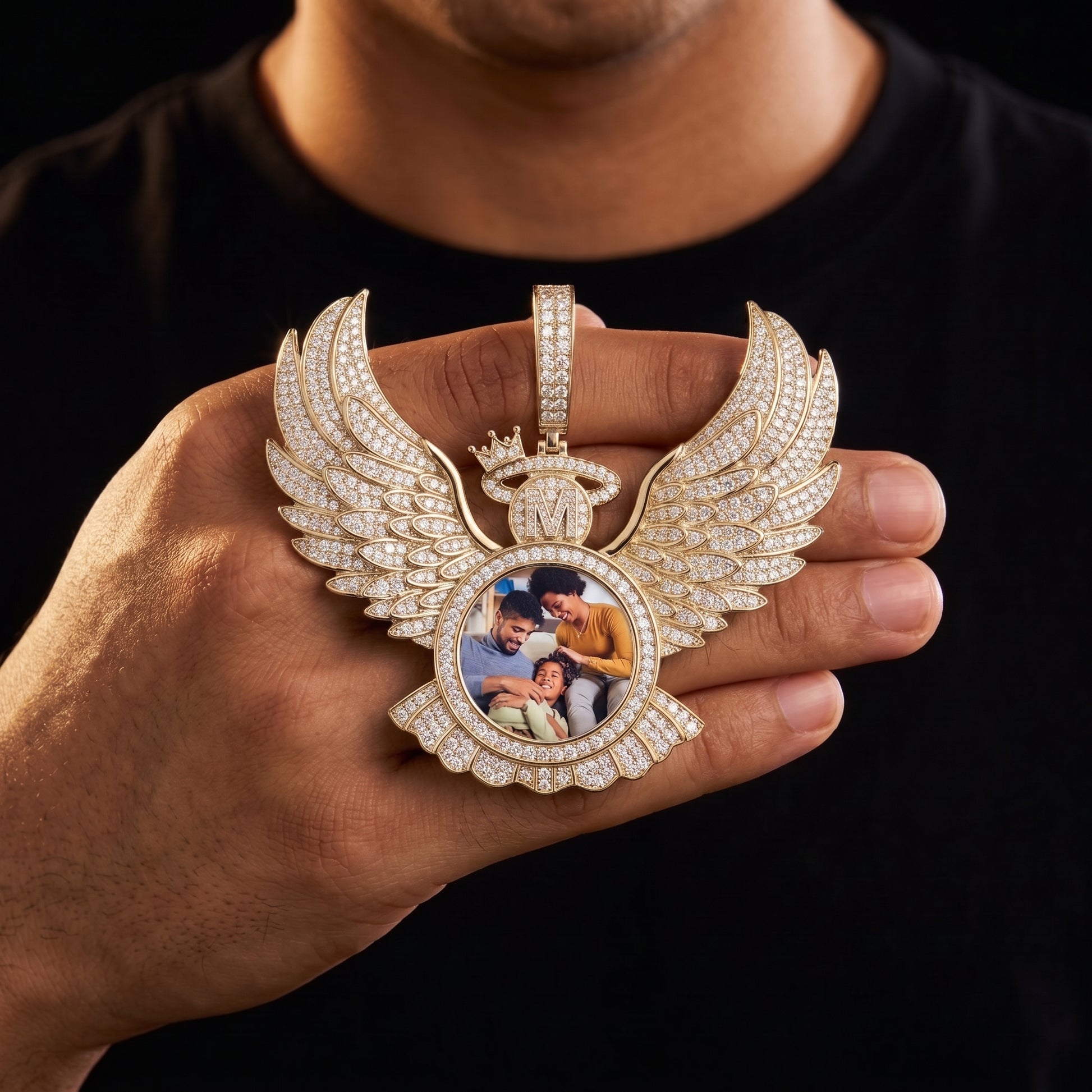 S925 Moissanite Diamond Angel Wings Custom Photo Pendant - Different Drips
