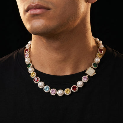 Pearl Multicolor Gemstone Halo Link Chain
